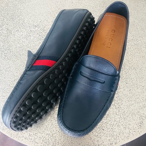 Gucci midnight blue loafers with Web NWT